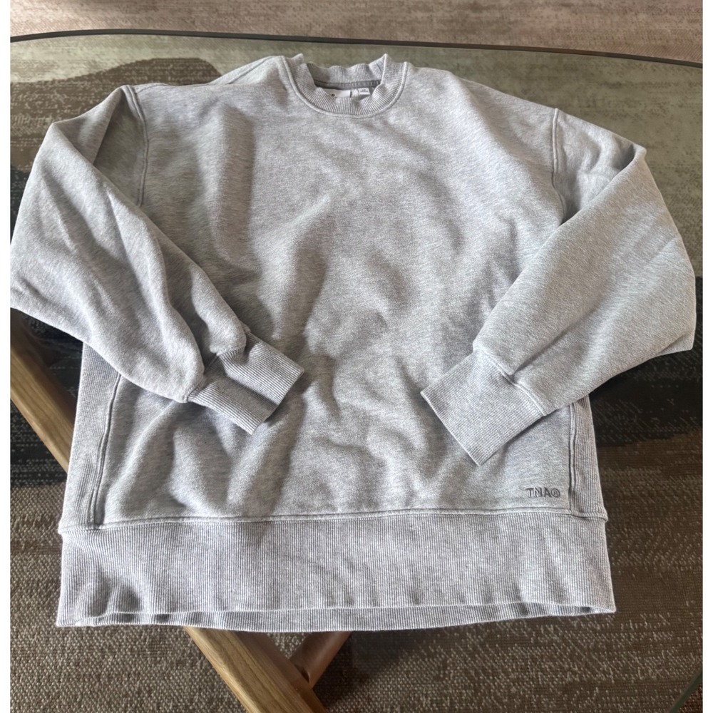 Aritzia TNA‎ Sweatfleece Boyfriend Crew Sweatshirt XS Heather Grey Terry Fleece